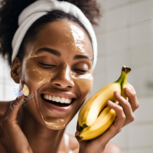 Woman of color applying a banana face mask for firmer, radiant skin