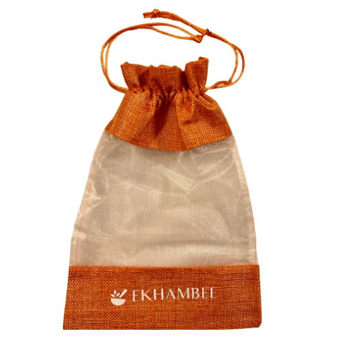 drawstring gift bag orange color with logo on bottom