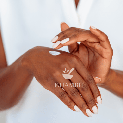 Vegan Friendly Body Butter - Creamy Body Butter on Black woman hand- Ekhambee